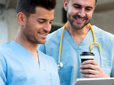 male nurses looking at tablet
