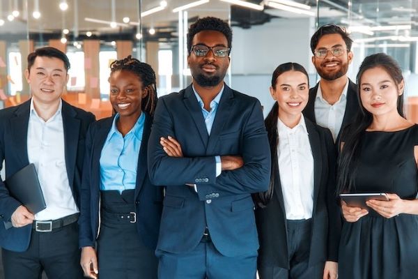 professionals standing in an office