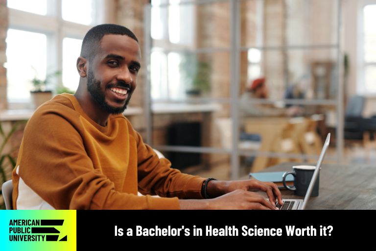 health science student at computer