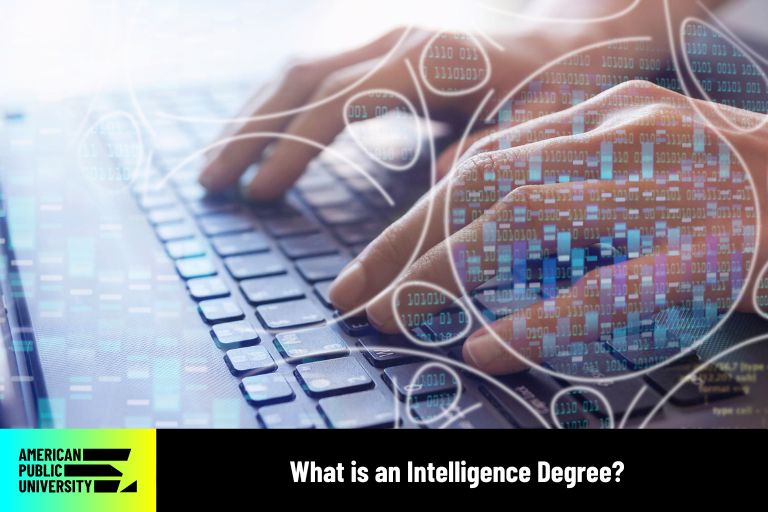 what-is-an-intelligence-degree hands of intelligence degree student typing on keyboard