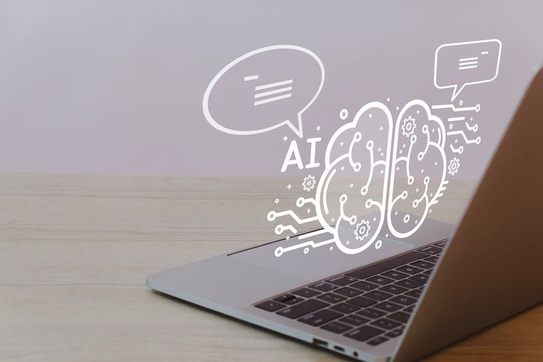 AI learning icons near laptop