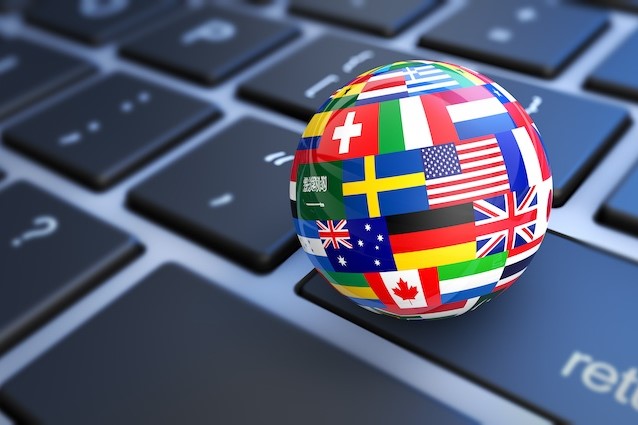 flags on globe