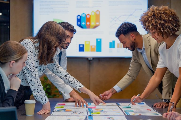 marketing team reviewing data
