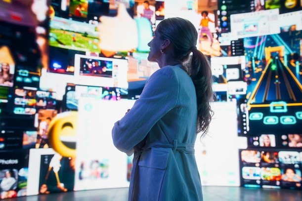 digital media surrounding woman