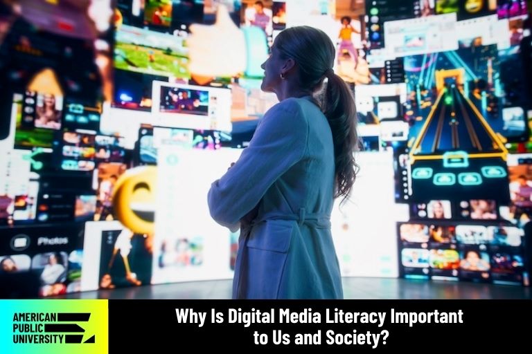 digital media surrounding woman