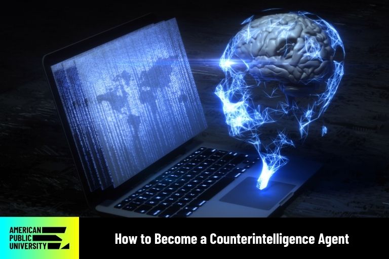 how-to-become-a-counterintelligence-agent counterintelligence depicted by holographic figure looking at laptop