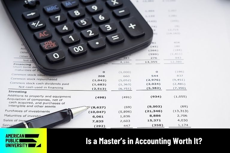 is-a-masters-in-accounting-worth-it accounting ledger with calculator