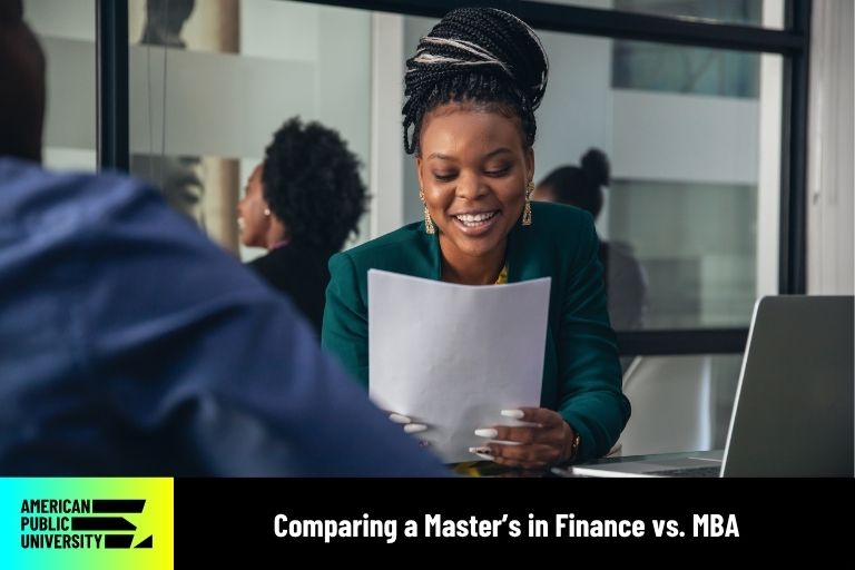 student comparing a master's in finance vs. mba