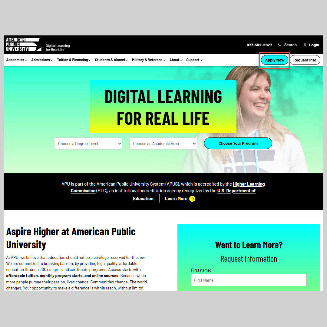 APU apply now button