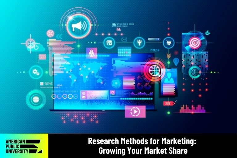 research-methods research icons on laptop