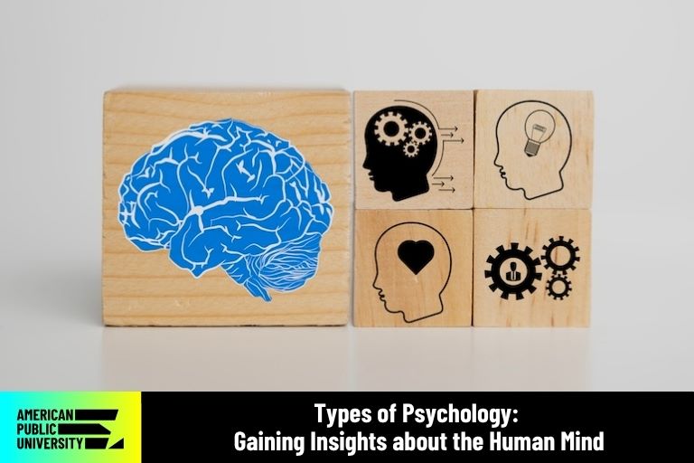 types-of-psychology Psychology icons printed on wooden blocks