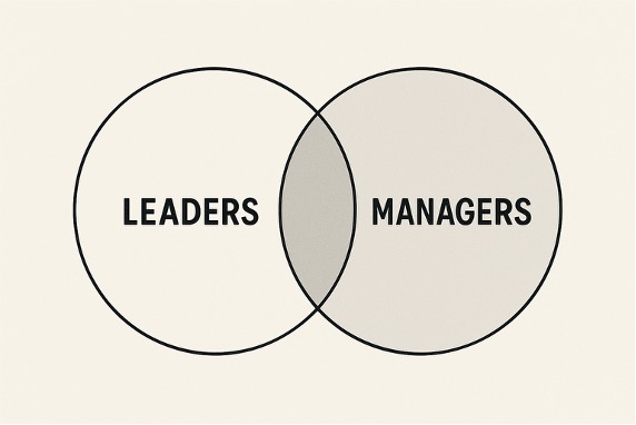 Weaver leaders and managers overlap diagram showing intersecting circles with the words leaders and managers