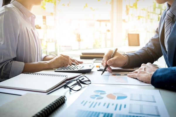 business professional working with client