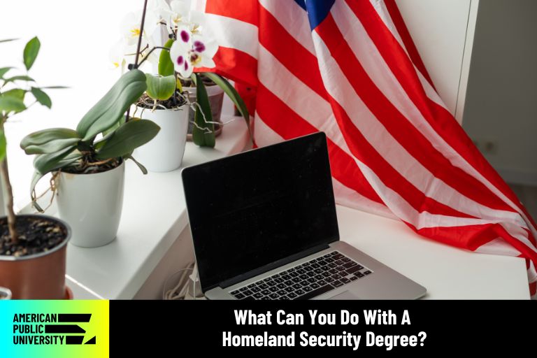 homeland security American flag near laptop