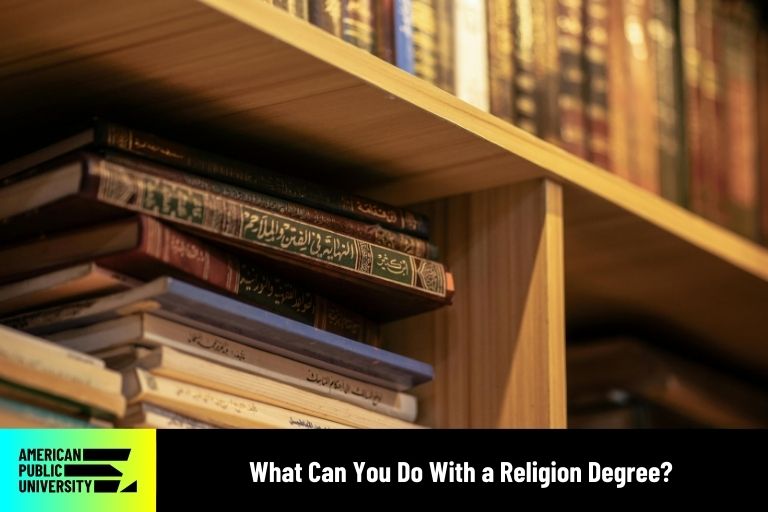 what-can-you-do-with-a-religion-degree religion books on library shelf