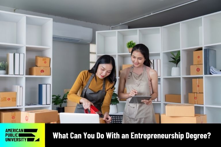 entrepreneurship degree students packing orders