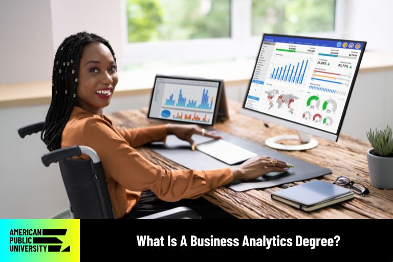 what-is-a-business-analytics-degree business analytics degree student at computer