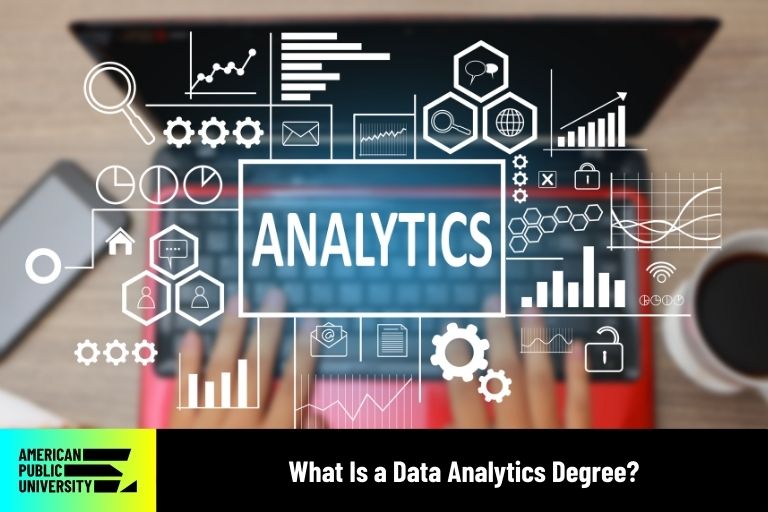 data analytics student typing on laptop