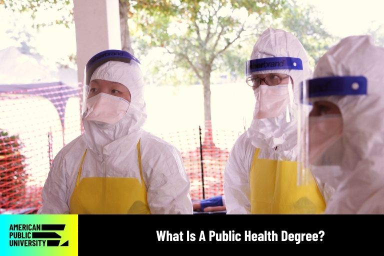 public health degree graduates in hazmat suits
