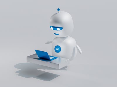 AI robot using laptop