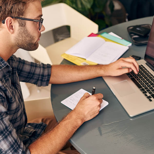 man on computer