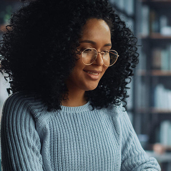 female wearing glasses